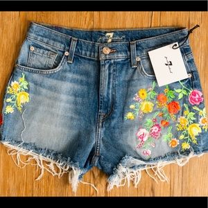 7 For All Mankind Shorts w/Fray Hem Embroidery